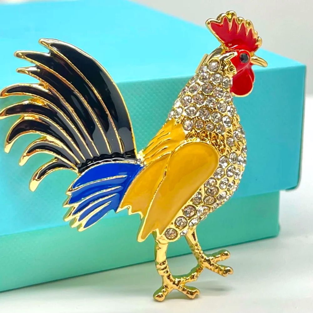Rooster Brooch Rhinestone Rooster Pin